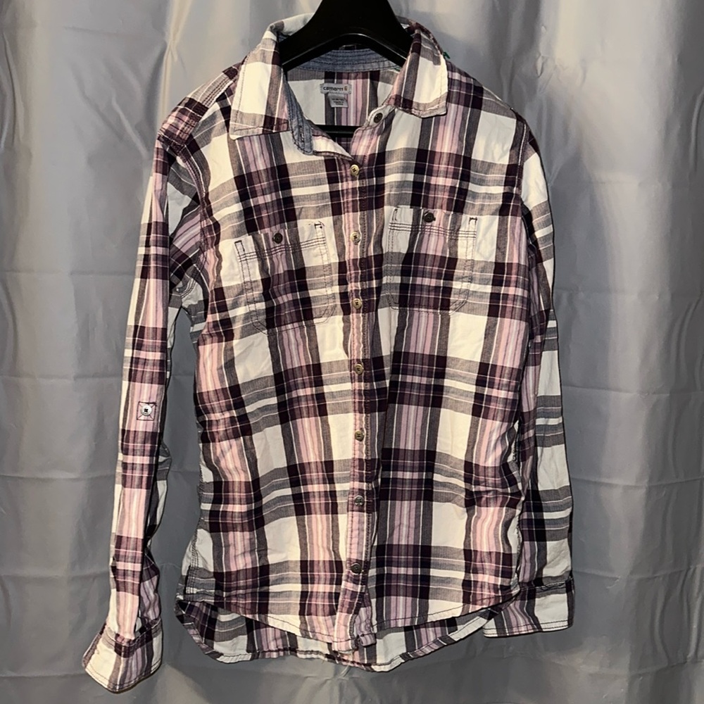 Carhartt Plaid Button down Shirt pink & purple medium